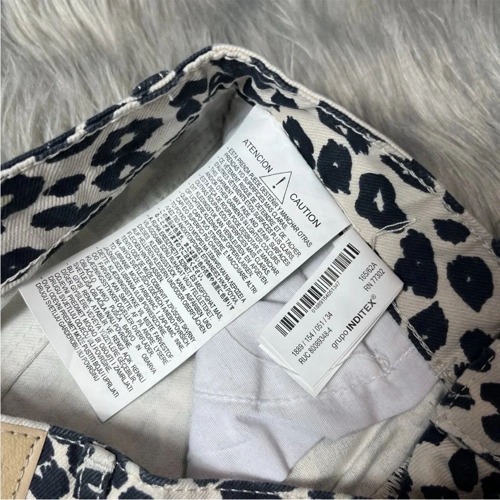 Zara Baggy Wide Leg Leopard Animal Print Jeans Cotton Size US 2